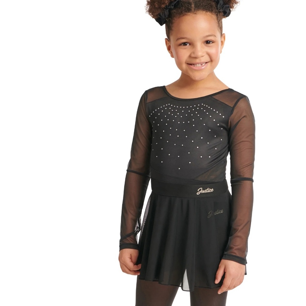 Justice Black Sheer Long Sleeve Dance Leotard